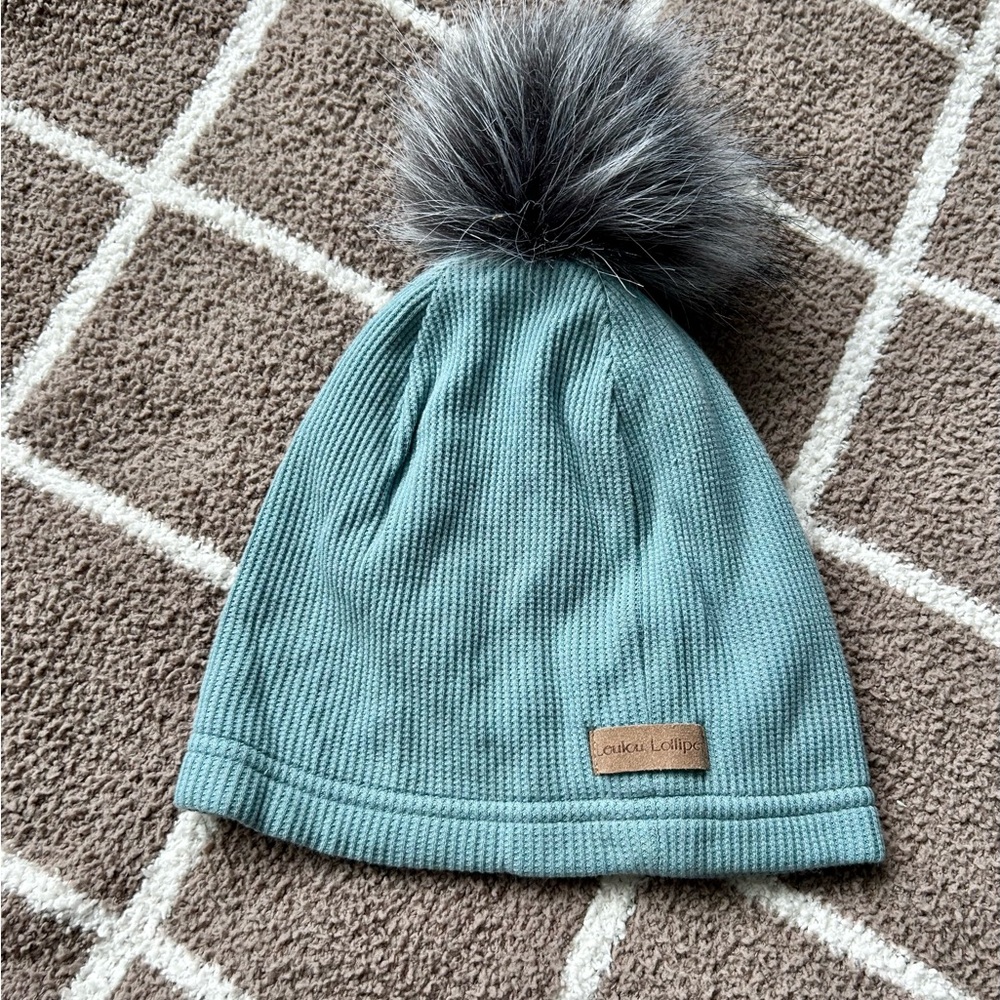 Loulou lollipop 12-24m Kids Pom Beanie Hat in Teal with Faux Fur Pom